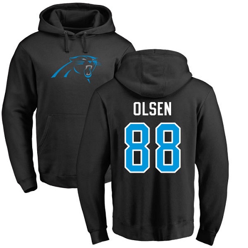 Carolina Panthers Men Black Greg Olsen Name and Number Logo NFL Football #88 Pullover Hoodie Sweatshirts